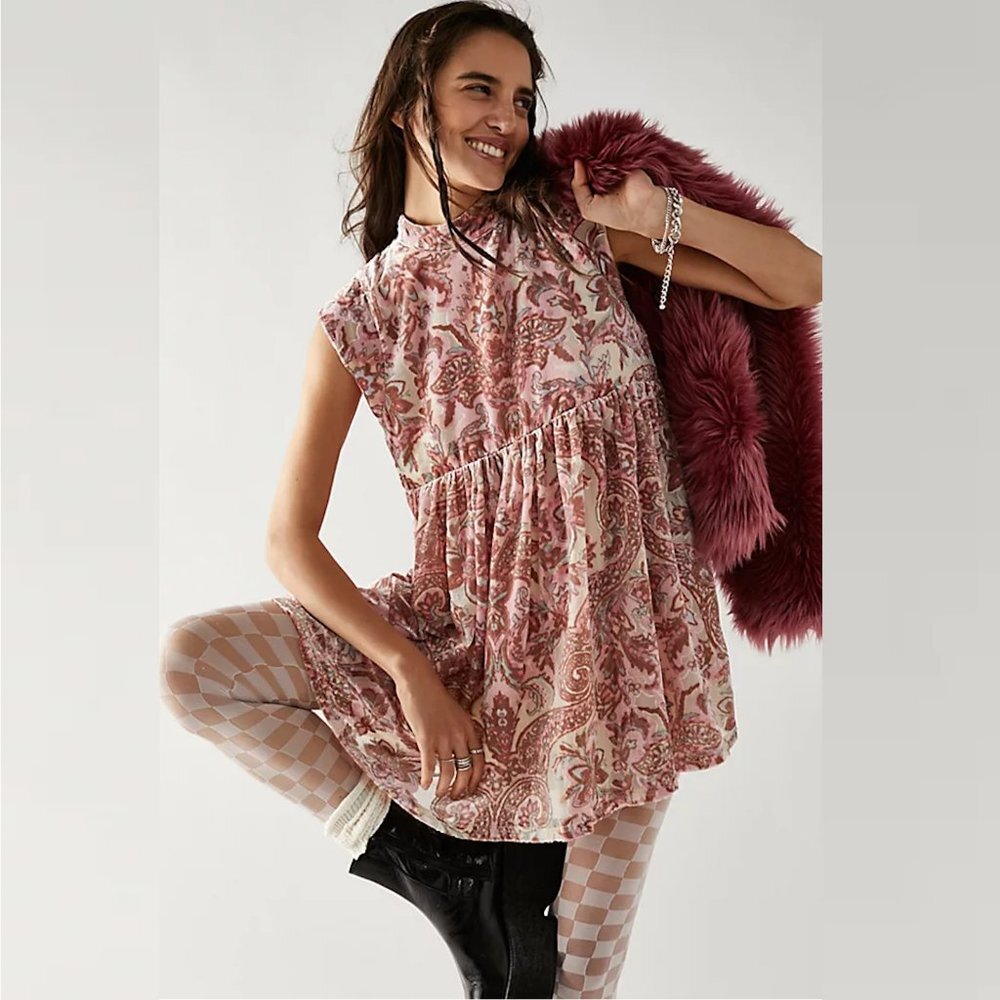 New Free People All the Time Velvet Petal Combo Mini Dress Size XS - Picture 2 of 15